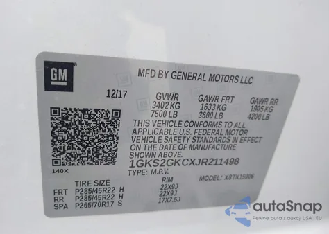 2018 GMC Yukon Xl Slt from USA, damaged, VIN 1GKS2GKCXJR211498